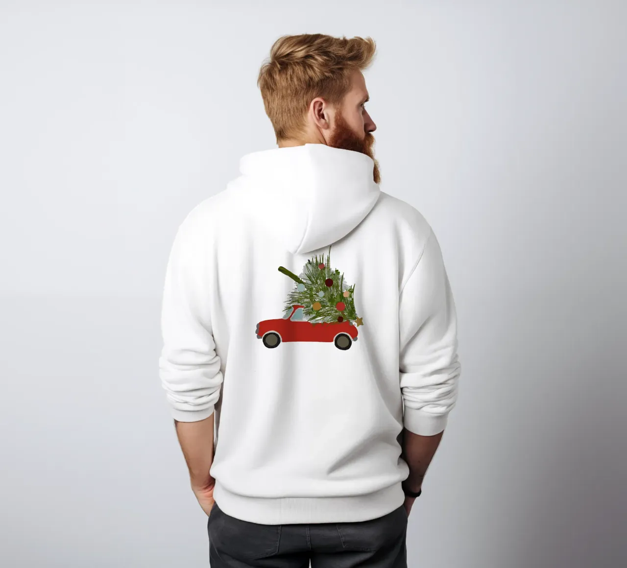 Auto natalizia retrò con albero di Natale sul tetto Rosso felpa con cappuccio da Alisa Knöß
