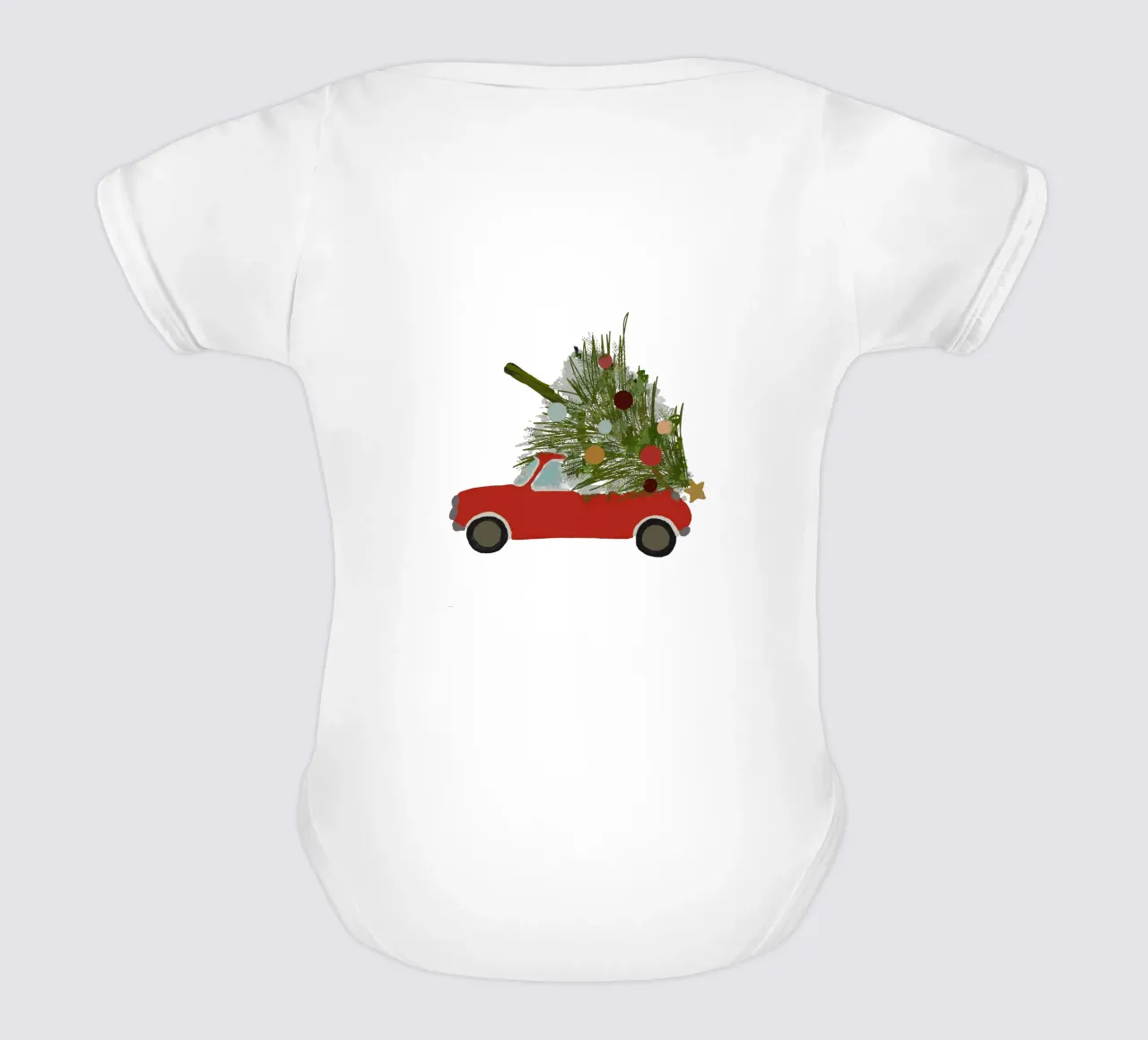 Auto natalizia retrò con albero di Natale sul tetto Rosso body neonato maniche corte da Alisa Knöß