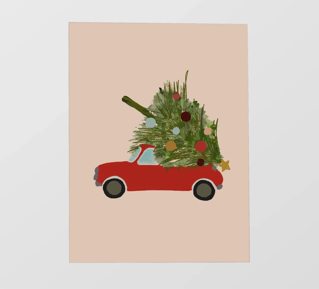Auto natalizia retrò con albero di Natale sul tetto Rosso telo in pvc da Alisa Knöß