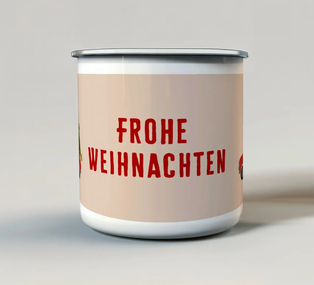 Retro Weihnachtsauto mit Weihnachtsbaum auf dem Dach Rot Emaille Tasse von Alisa Knöß