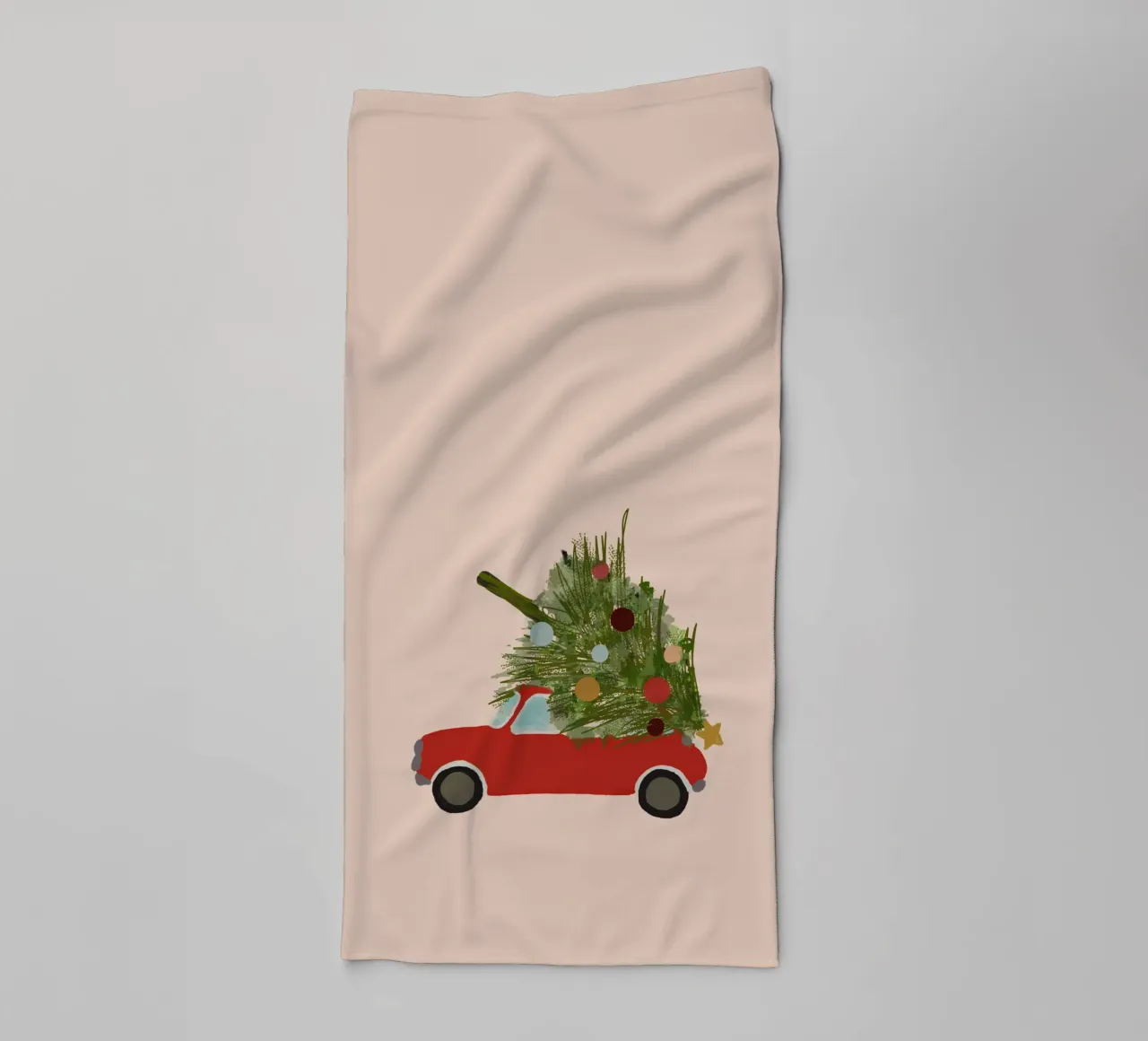 Auto natalizia retrò con albero di Natale sul tetto Rosso asciugamano da bagno da Alisa Knöß