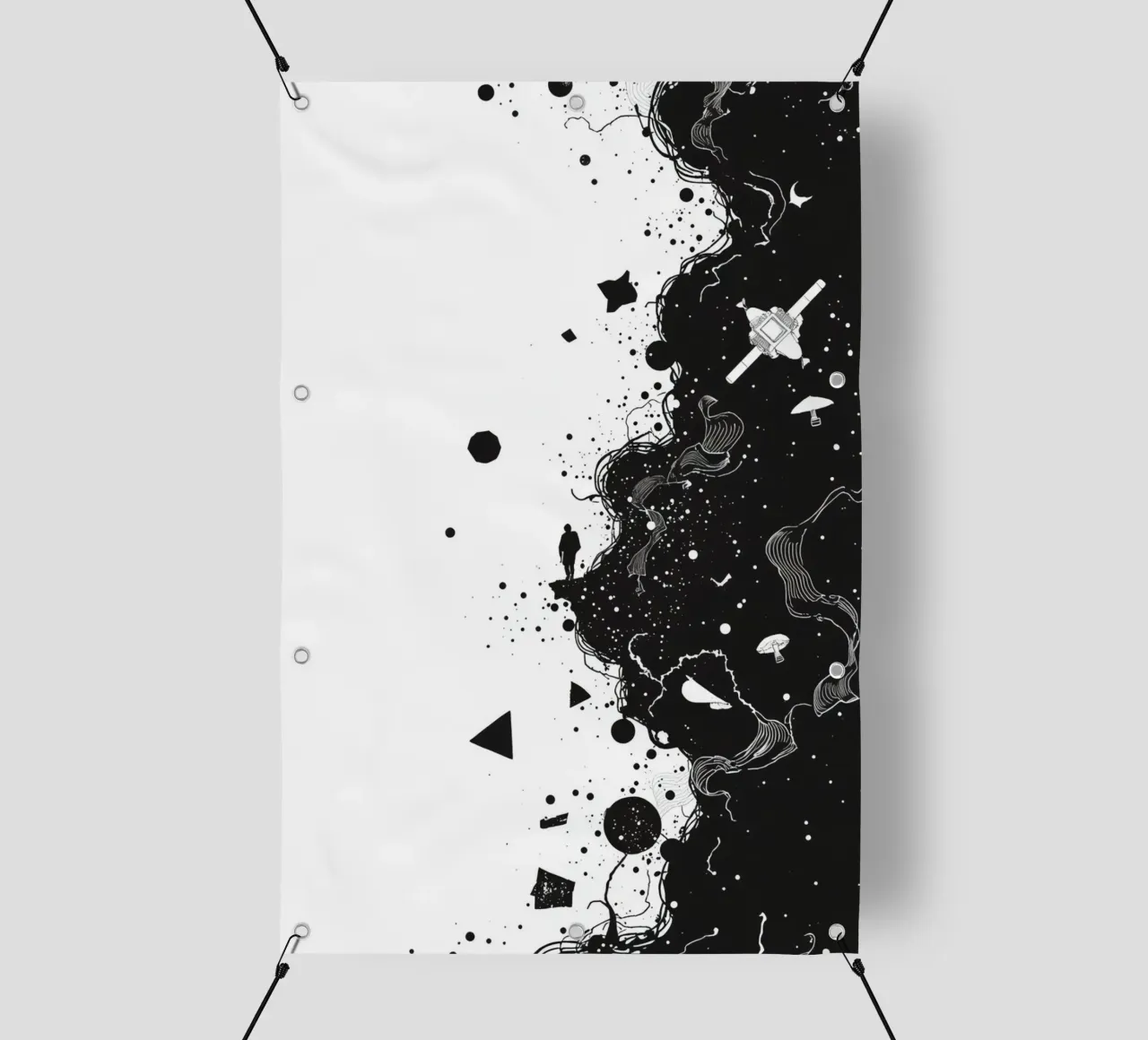 Silhouette sul bordo della scogliera con forme celestiali astratte telo in pvc da DesignDoodle