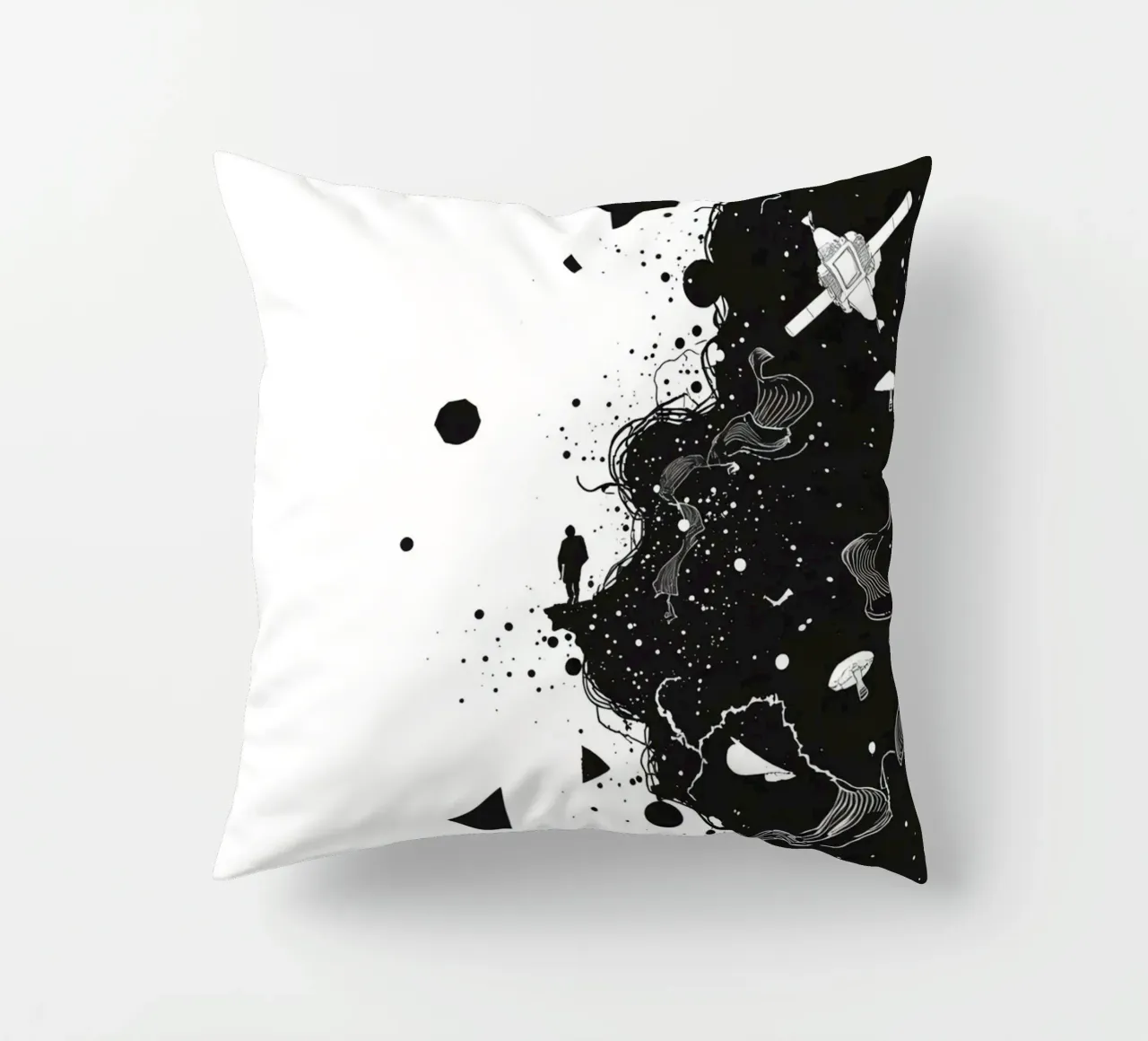 Silhouette sul bordo della scogliera con forme celestiali astratte cuscino da DesignDoodle