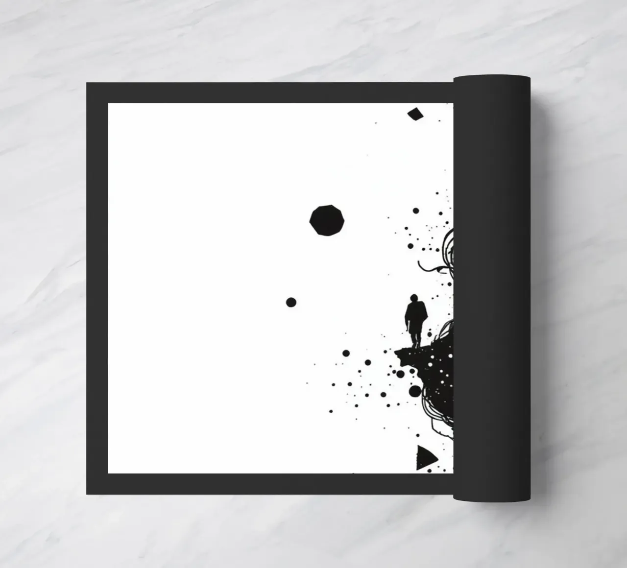 Silhouette au bord d'une falaise avec des formes célestes abstraites paillasson de DesignDoodle