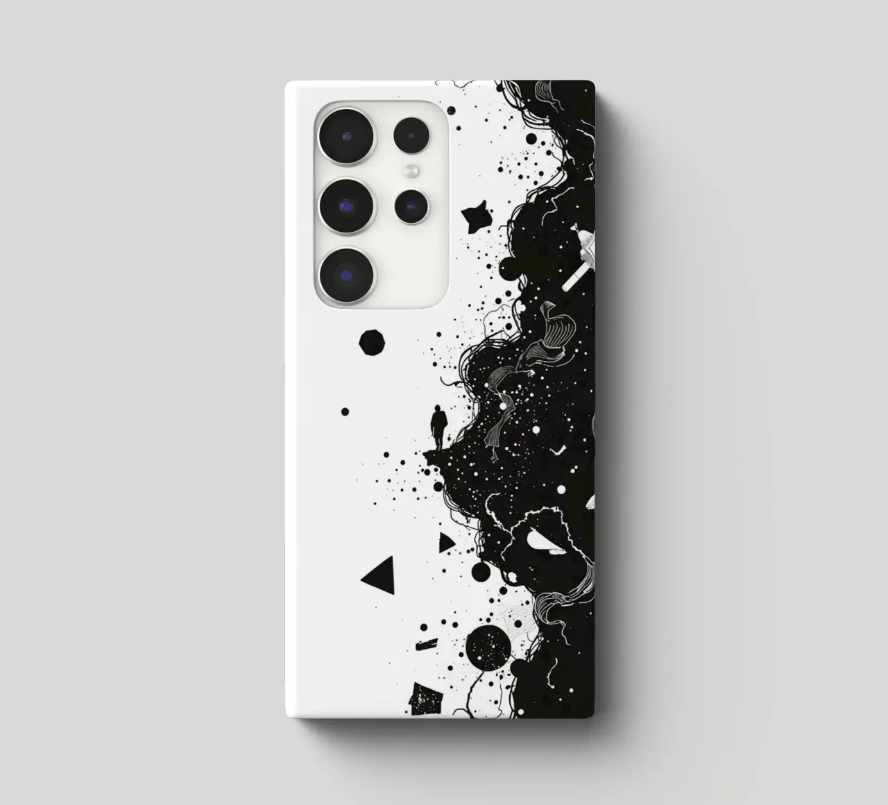 Silhouette on Cliff Edge with Abstract Celestial Forms samsung phone case by DesignDoodle