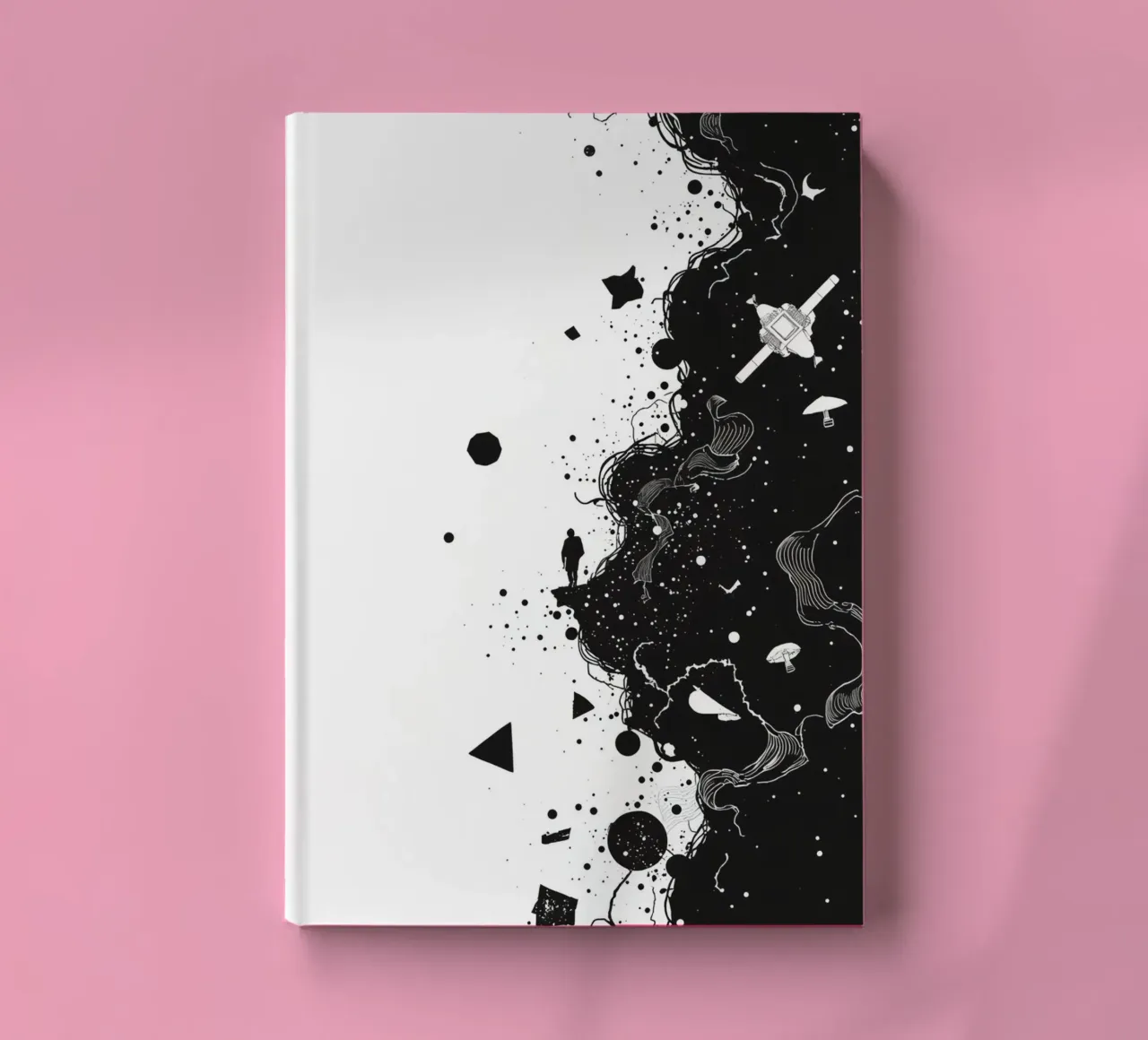 Silhouette on Cliff Edge with Abstract Celestial Forms notebook by DesignDoodle