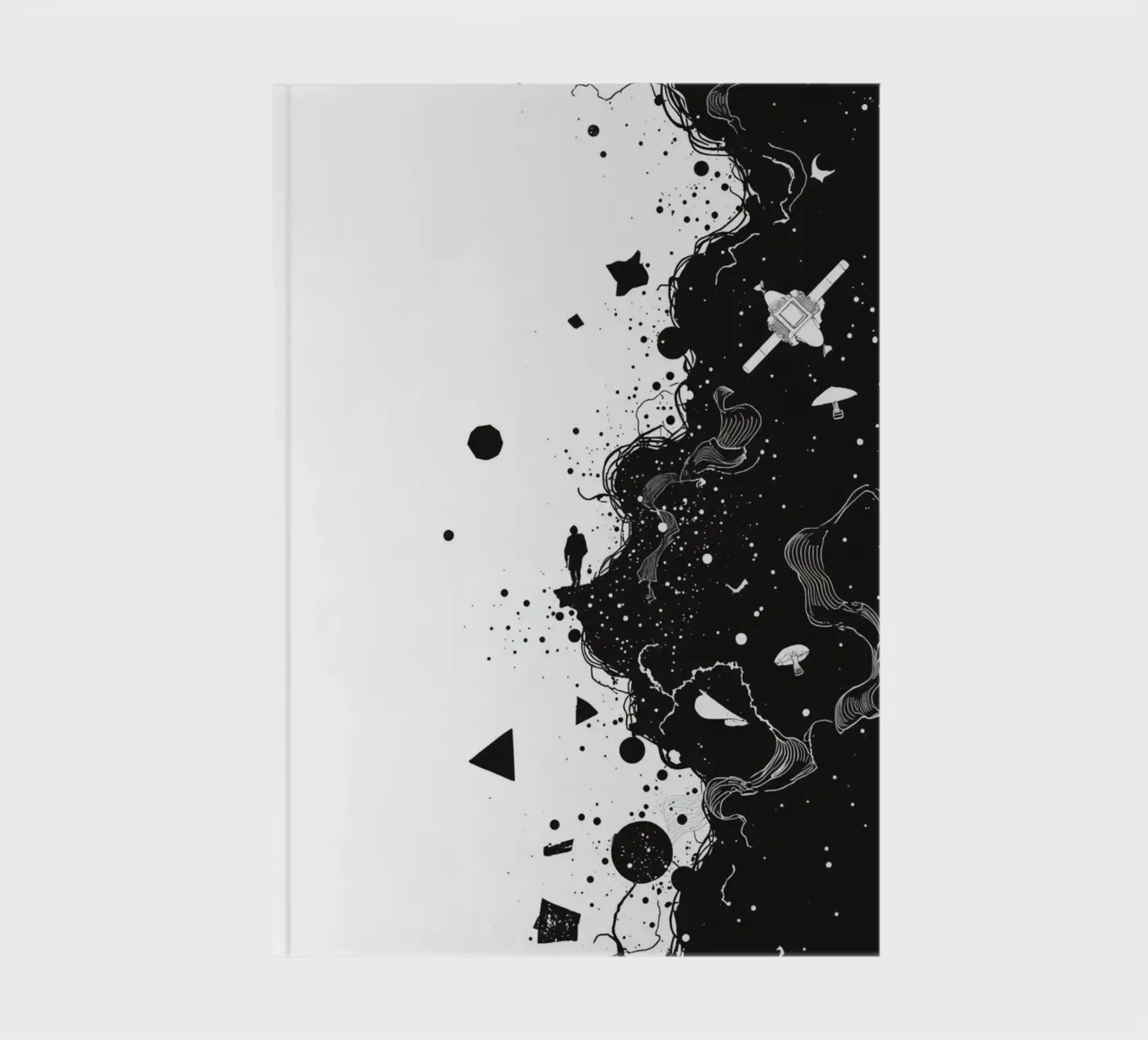 Silhouette on Cliff Edge with Abstract Celestial Forms notebook by DesignDoodle