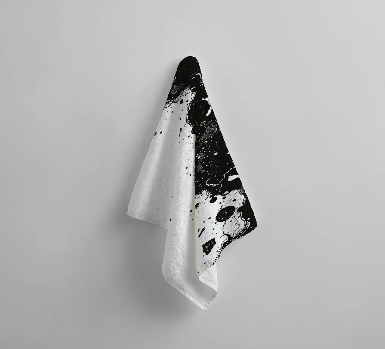 Silhouette on Cliff Edge with Abstract Celestial Forms towel by DesignDoodle