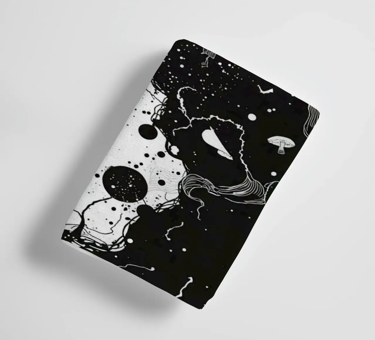 Silhouette on Cliff Edge with Abstract Celestial Forms towel by DesignDoodle