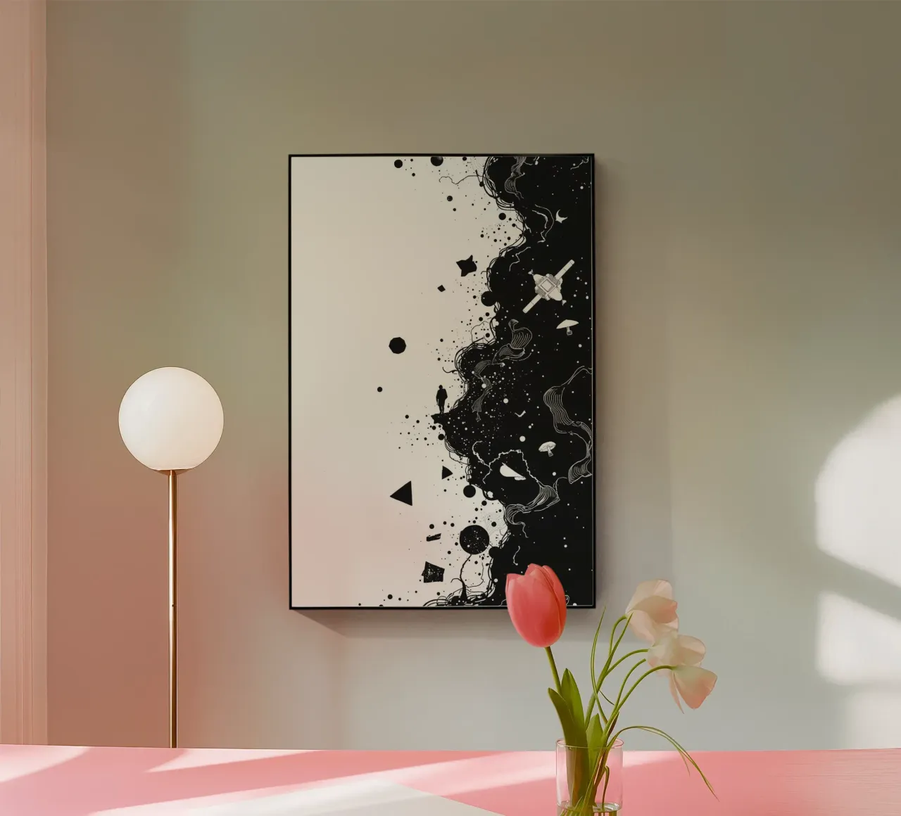 Silhouette sul bordo della scogliera con forme celestiali astratte plexiglass da DesignDoodle