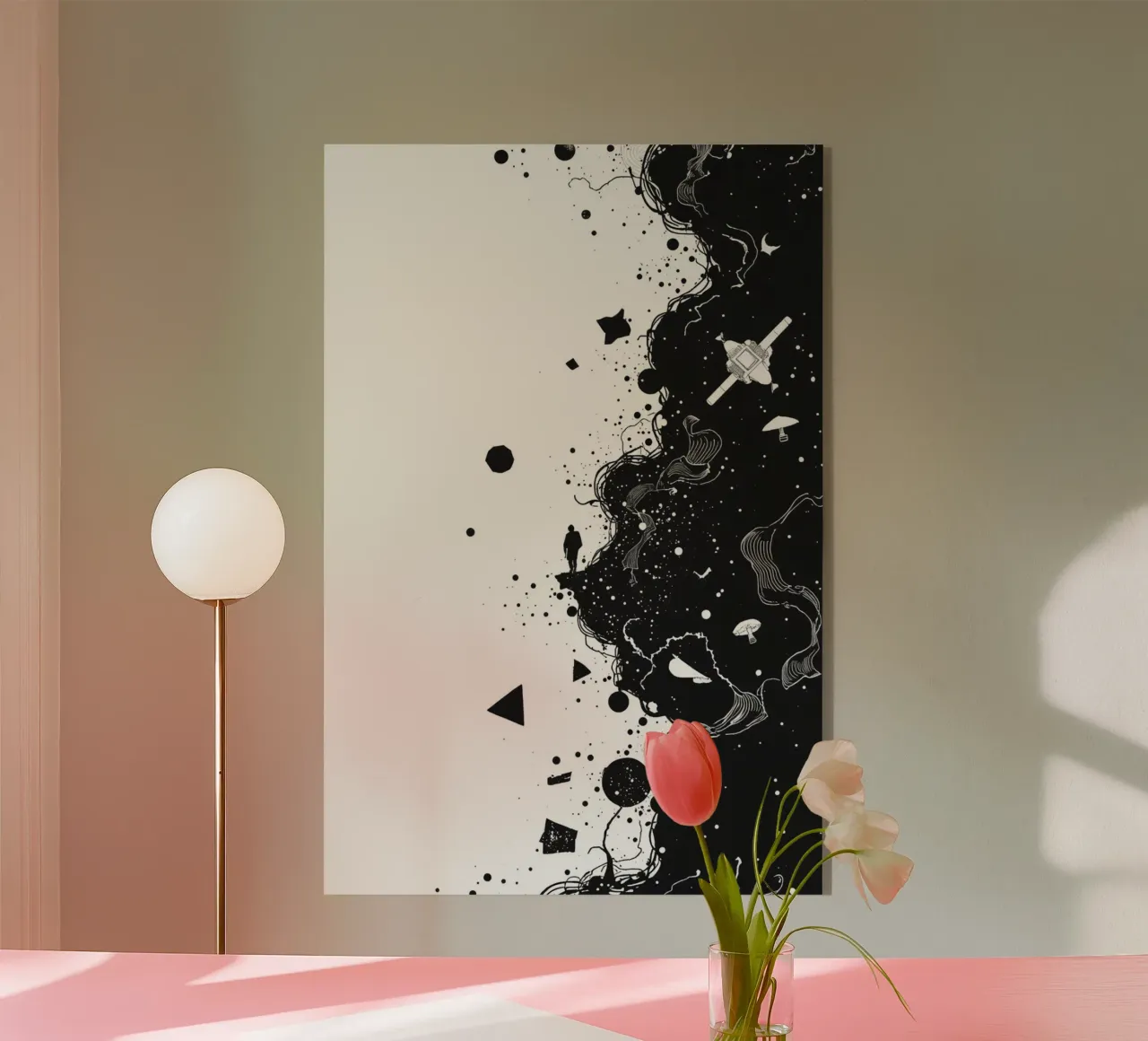 Silhouette sul bordo della scogliera con forme celestiali astratte plexiglass da DesignDoodle