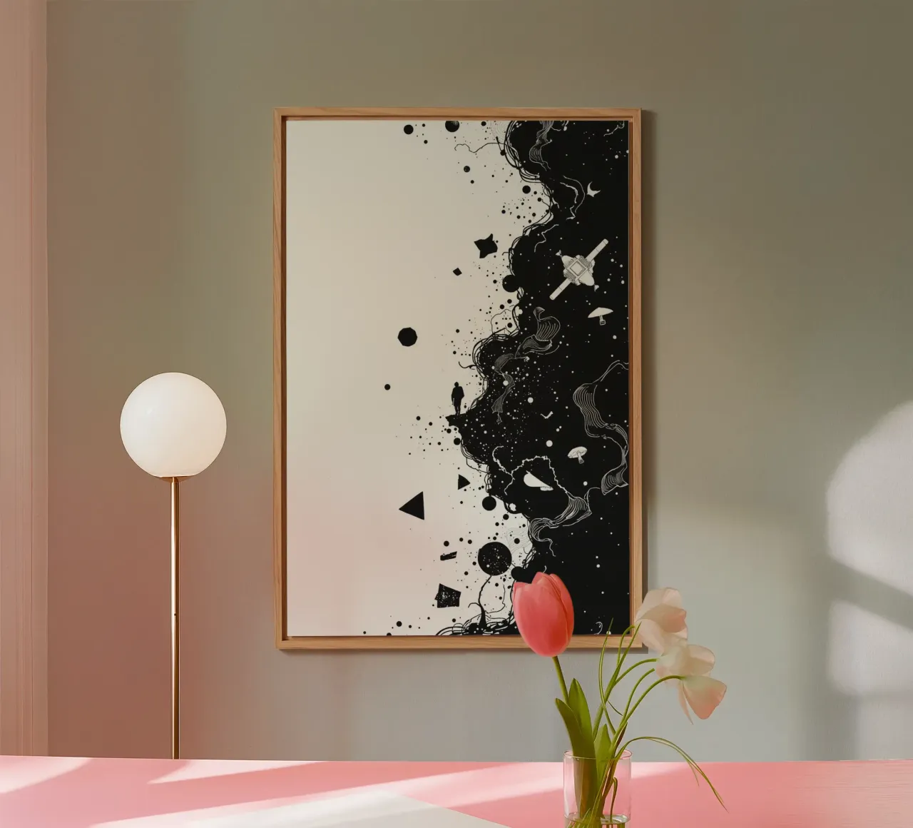 Silhouette sul bordo della scogliera con forme celestiali astratte alluminio dibond da DesignDoodle