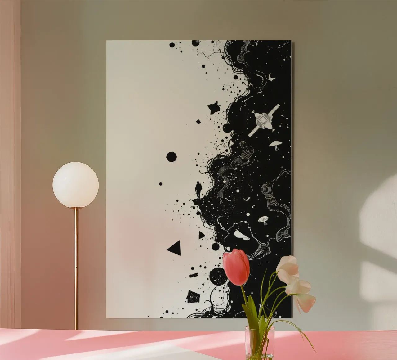Silhouette sul bordo della scogliera con forme celestiali astratte alluminio dibond da DesignDoodle