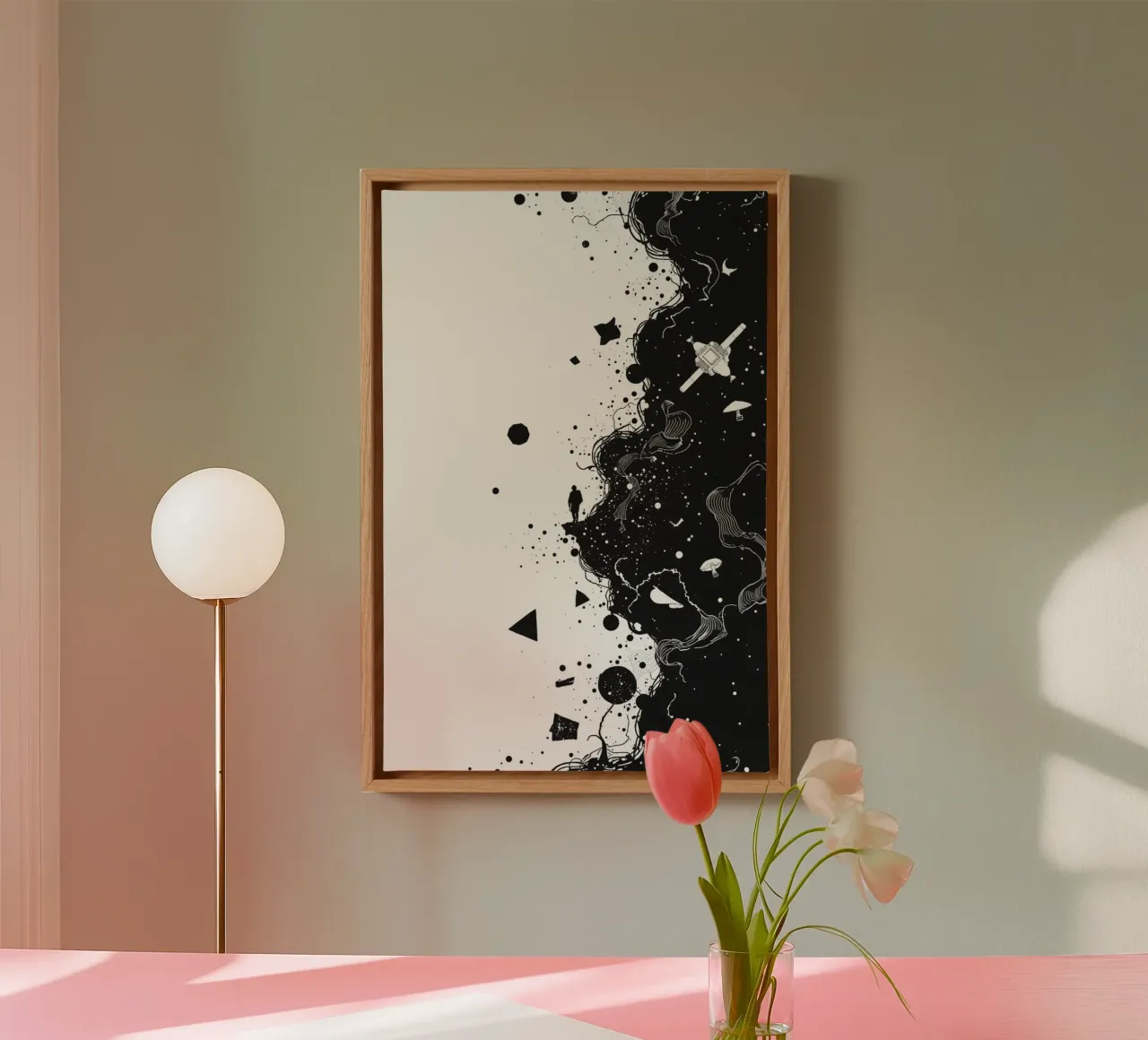 Silhouette on Cliff Edge with Abstract Celestial Forms canvas by DesignDoodle
