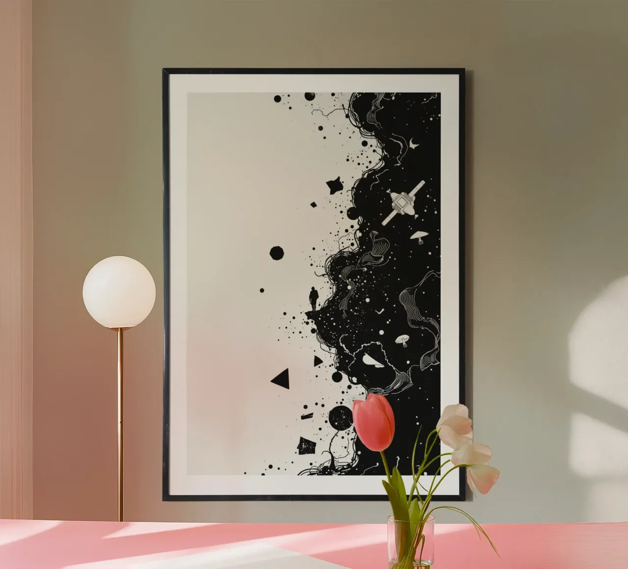 Silhouette sul bordo della scogliera con forme celestiali astratte carta hahnemühle da DesignDoodle