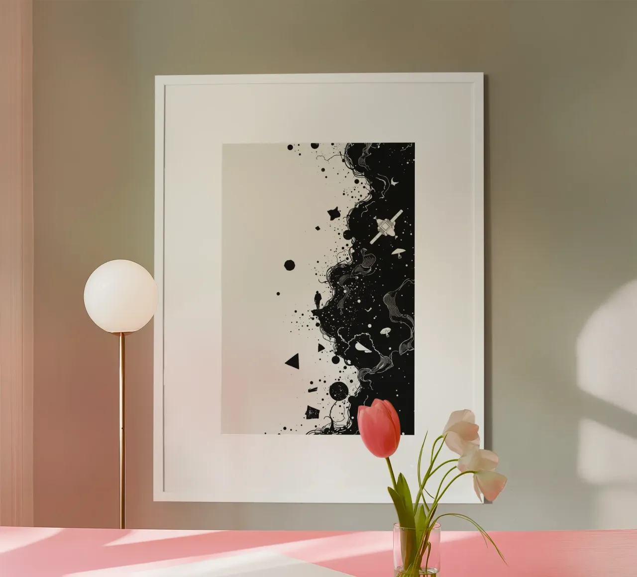 Silhouette on Cliff Edge with Abstract Celestial Forms hahnemühle by DesignDoodle