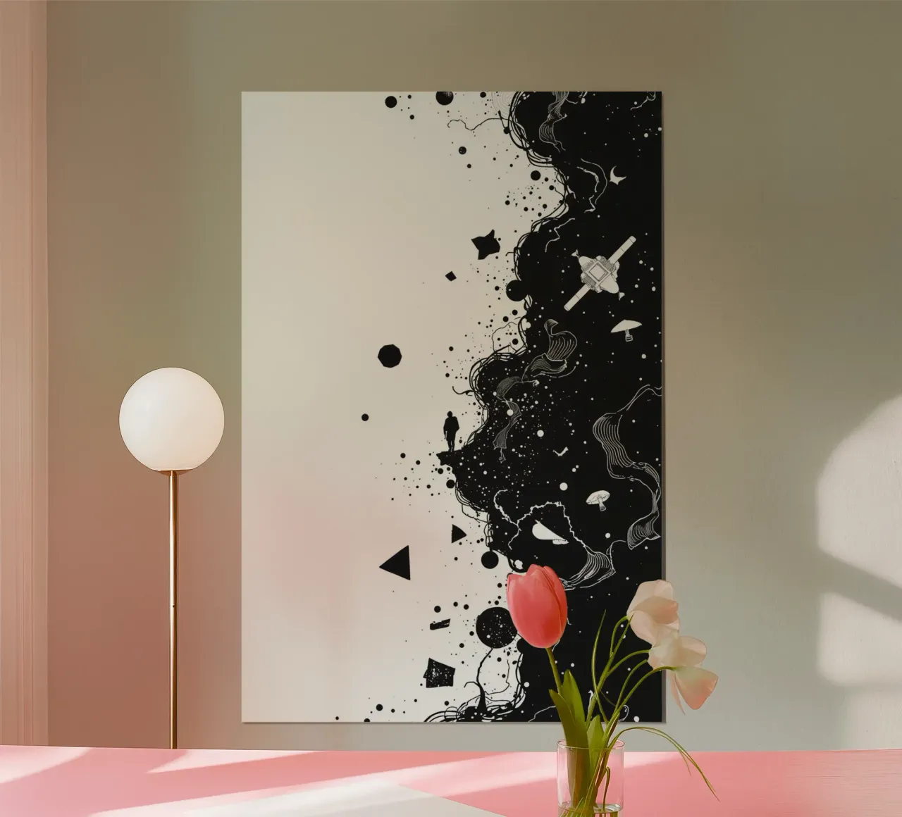 Silhouette sul bordo della scogliera con forme celestiali astratte carta hahnemühle da DesignDoodle