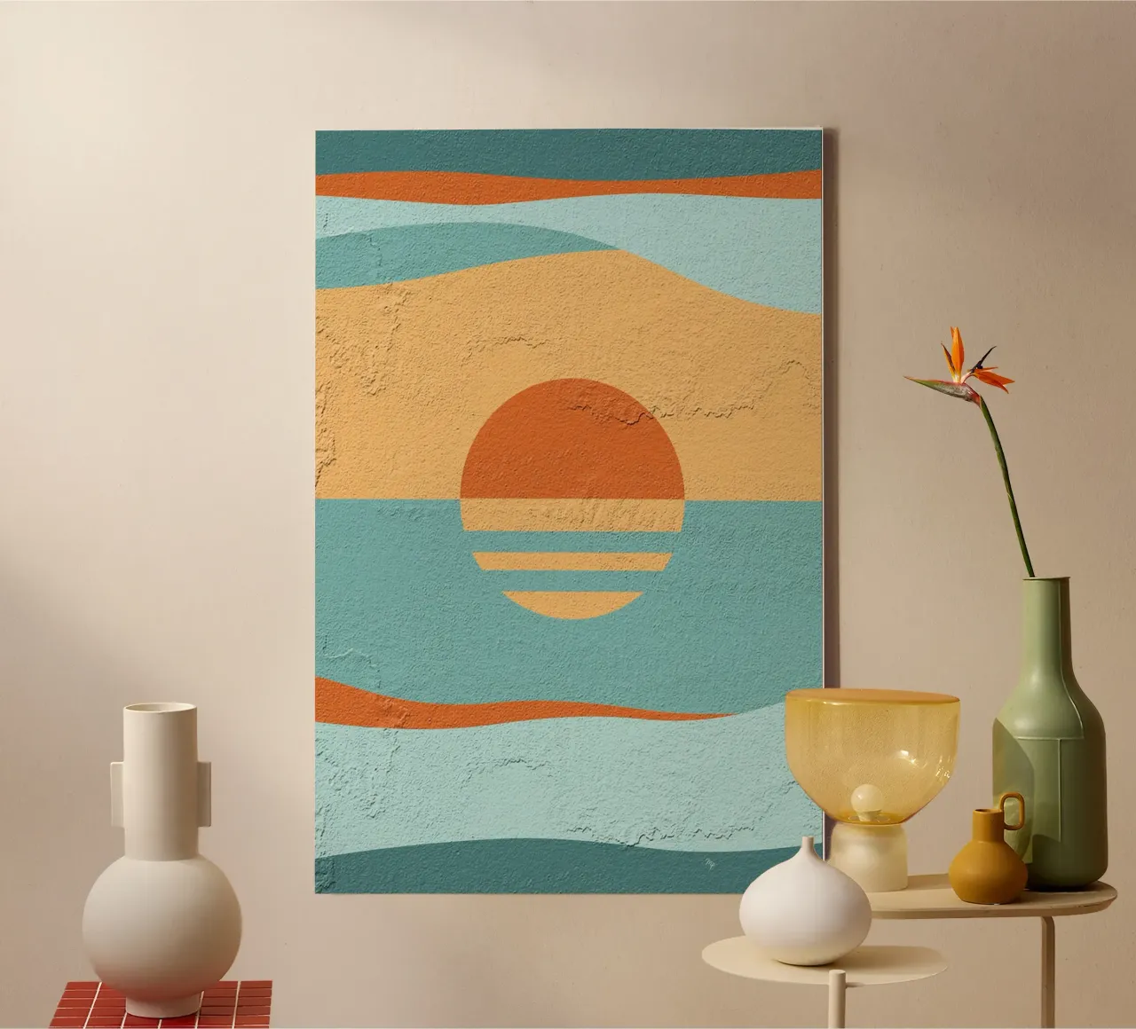 Retro getextureerde zonsondergang canvas van Martina