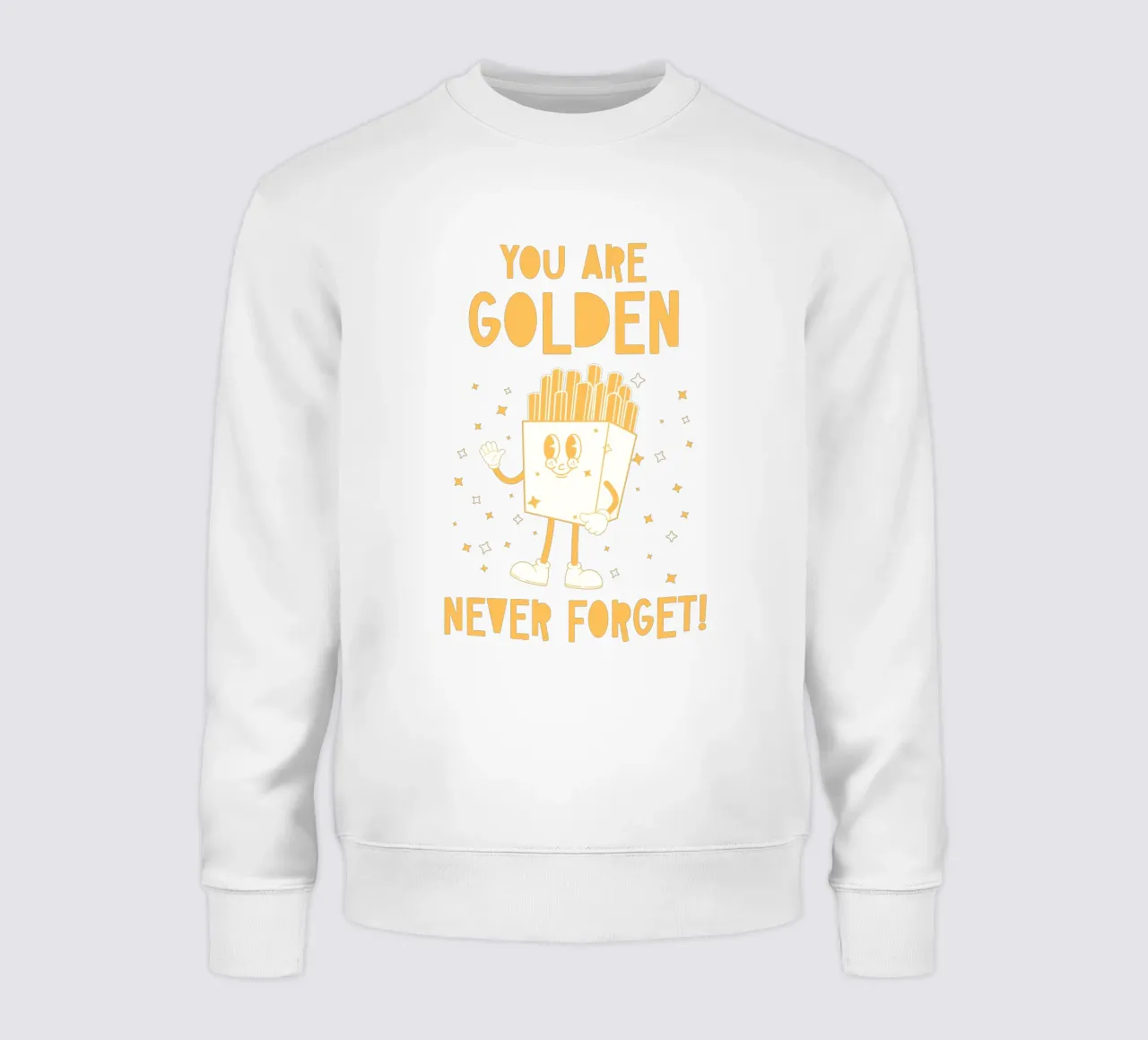 Retro Pommes Charakter You Are Golden Never Forget Gelb Weiß Sweatshirt von Studio Frances M