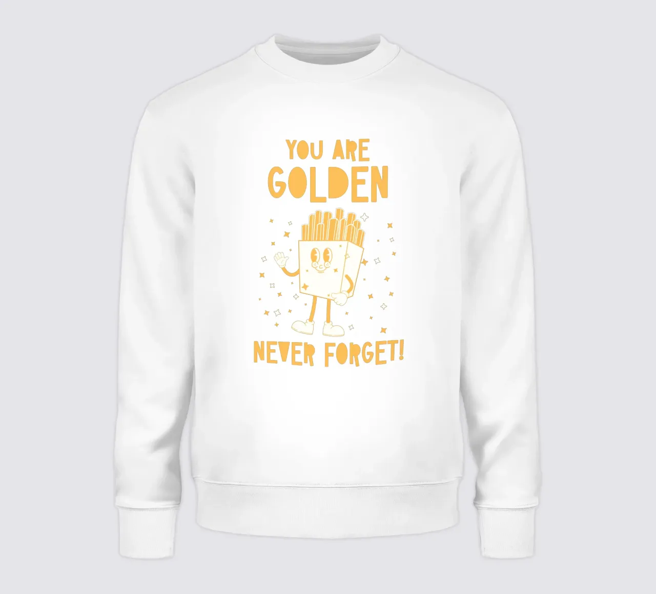 Retro Fries Character You Are Golden Never Forget Amarillo Blanco sudadera de Studio Frances M