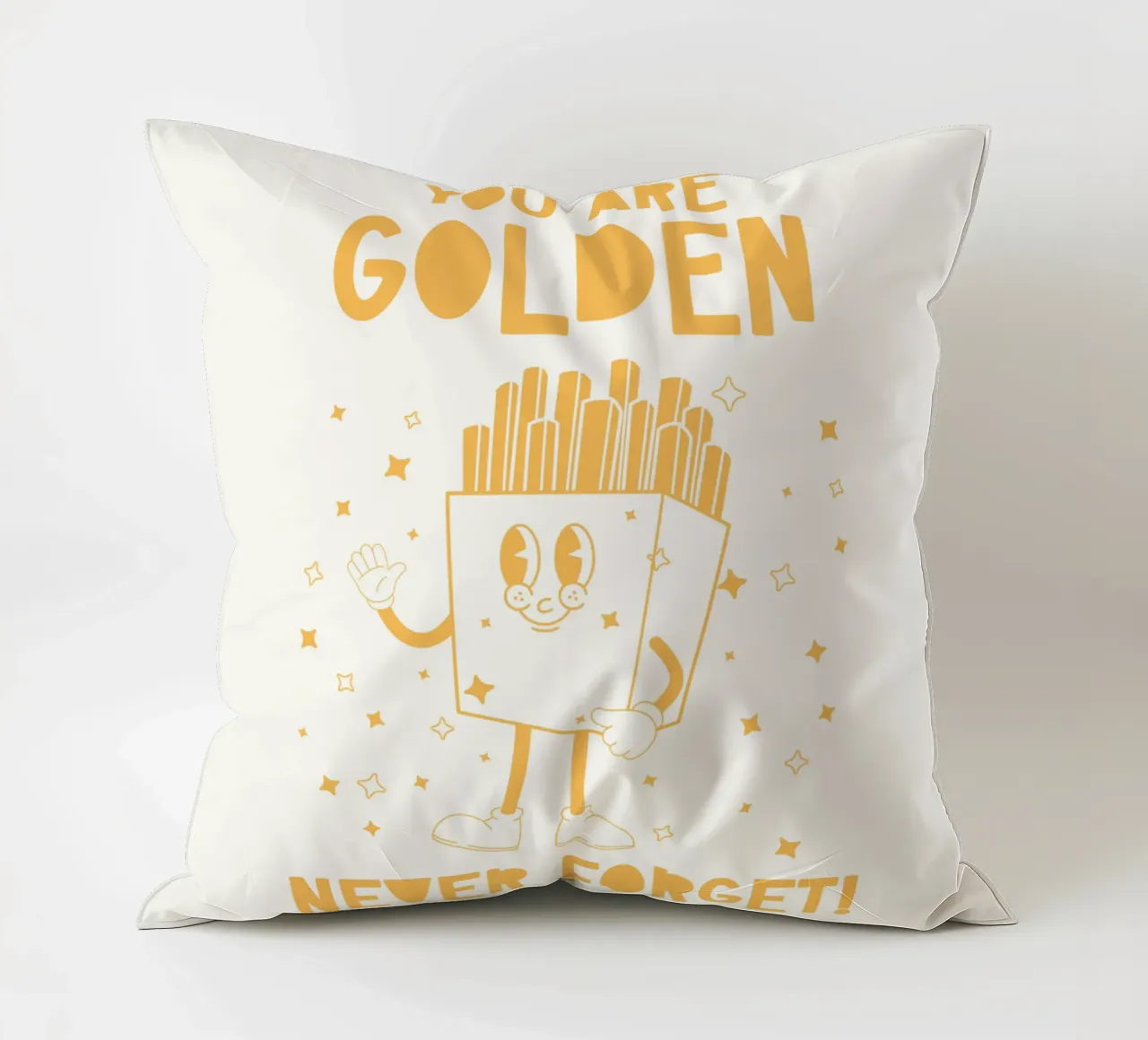 Retro Pommes Caractère You Are Golden Never Forget Jaune Blanc coussin de Studio Frances M