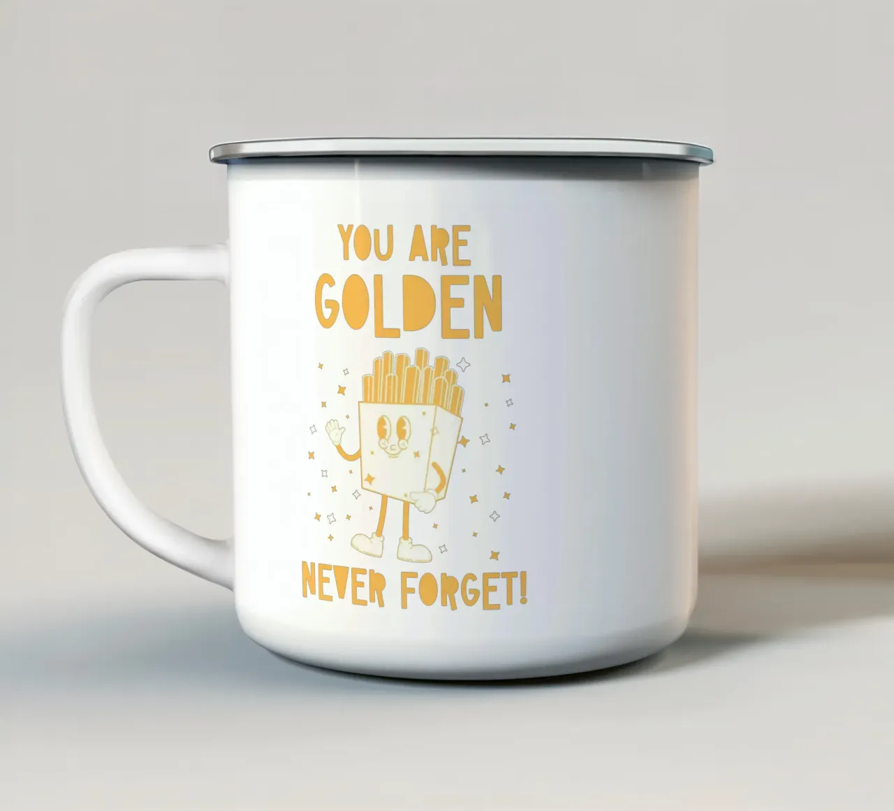Retro Pommes Caractère You Are Golden Never Forget Jaune Blanc mug en émail de Studio Frances M