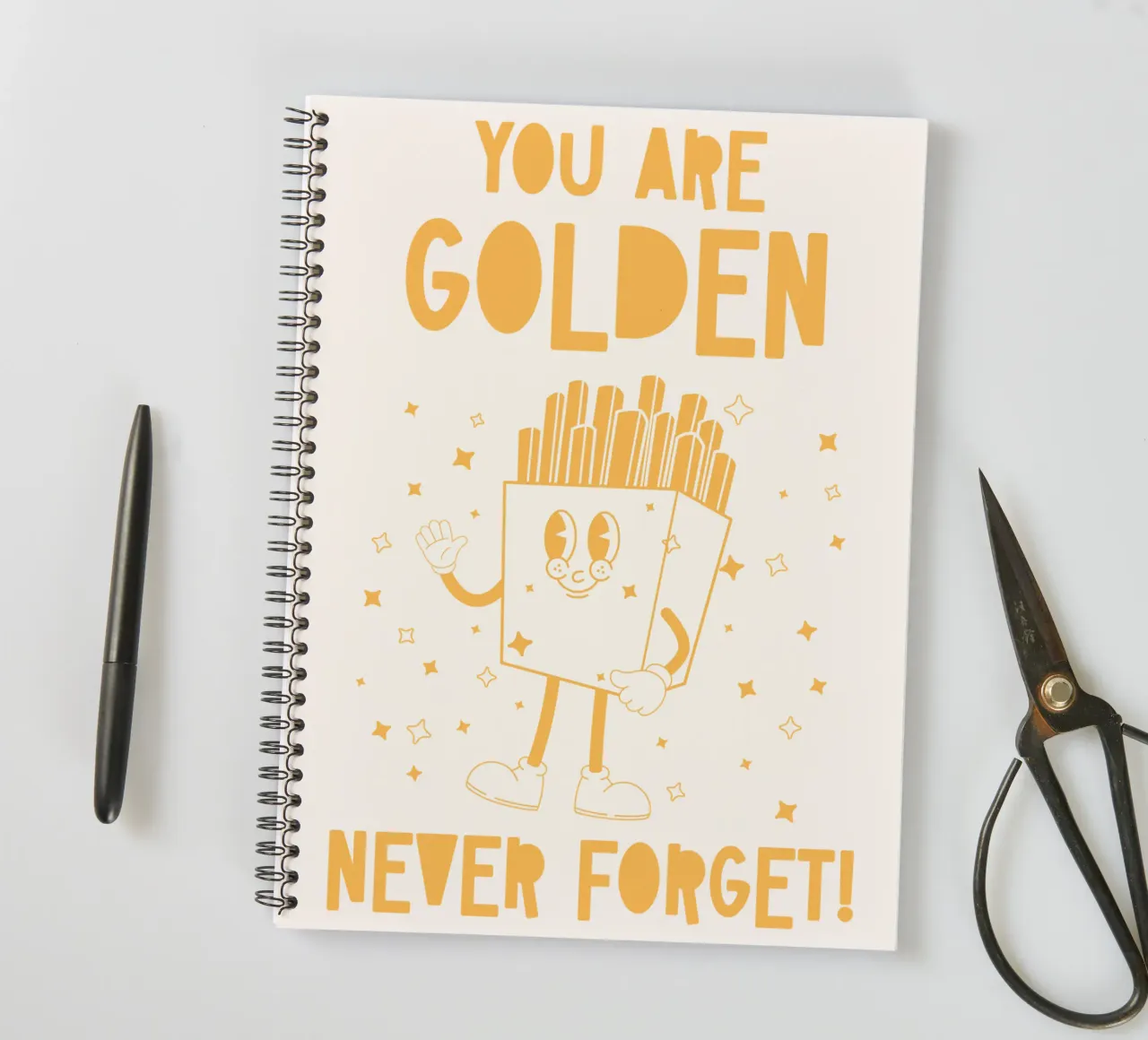 Retro Pommes Caractère You Are Golden Never Forget Jaune Blanc carnet à spirale de Studio Frances M