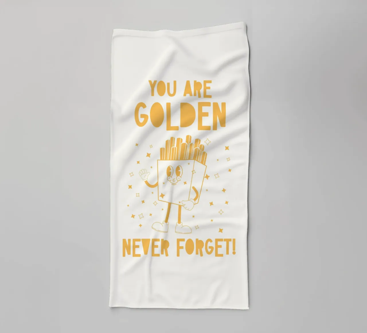 Retro Pommes Charakter You Are Golden Never Forget Gelb Weiß Handtuch von Studio Frances M