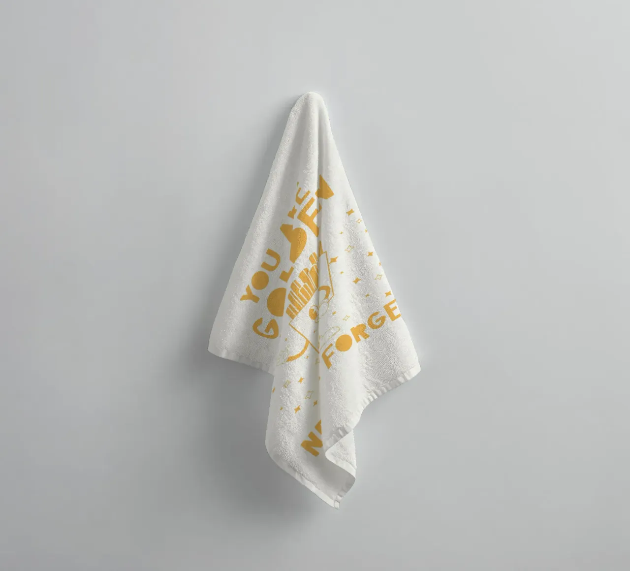 Retro Pommes Charakter You Are Golden Never Forget Gelb Weiß Handtuch von Studio Frances M
