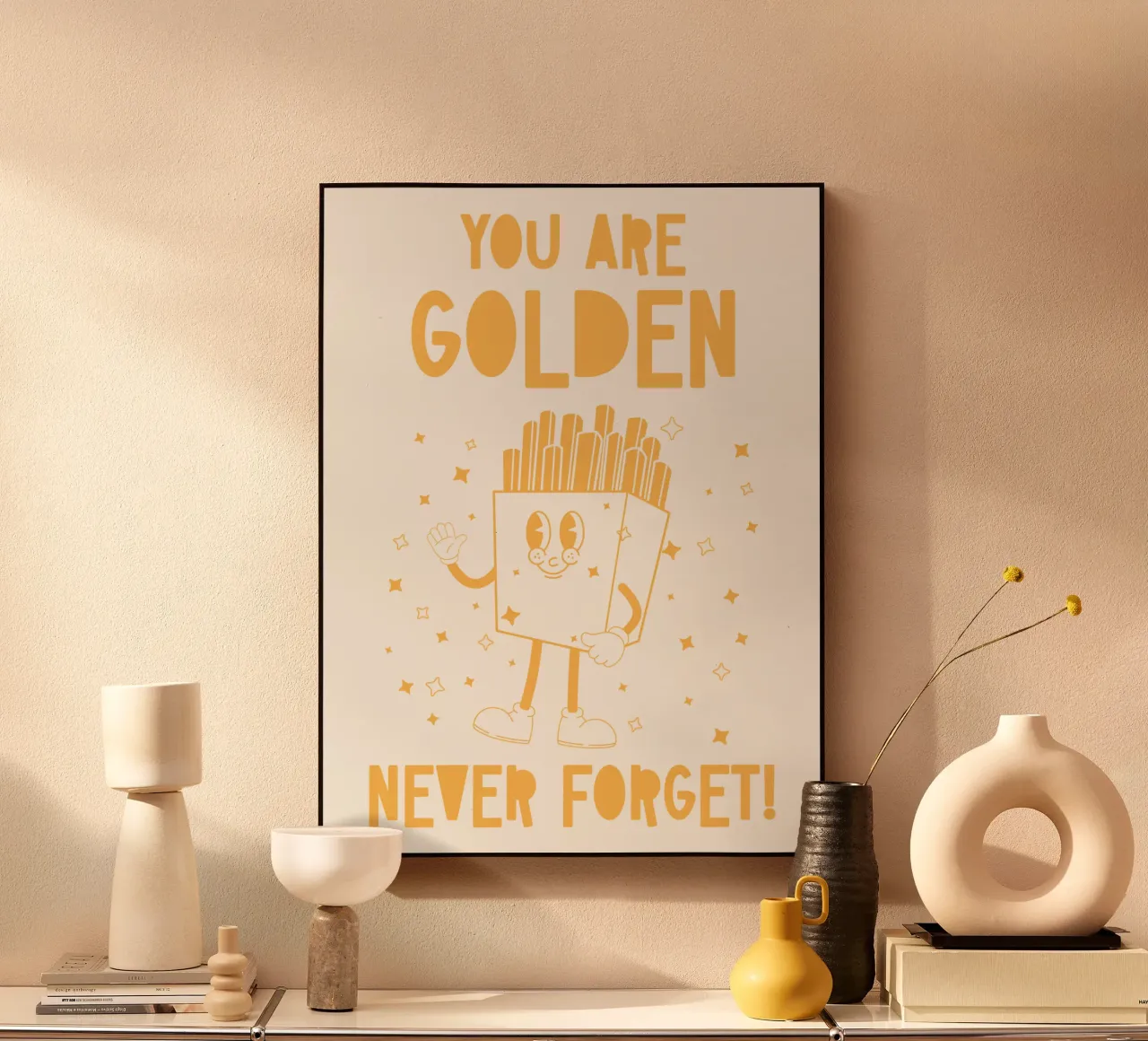 Patatine retrò Personaggio Sei d'Oro Non Dimenticare Mai Giallo Bianco alluminio dibond da Studio Frances M