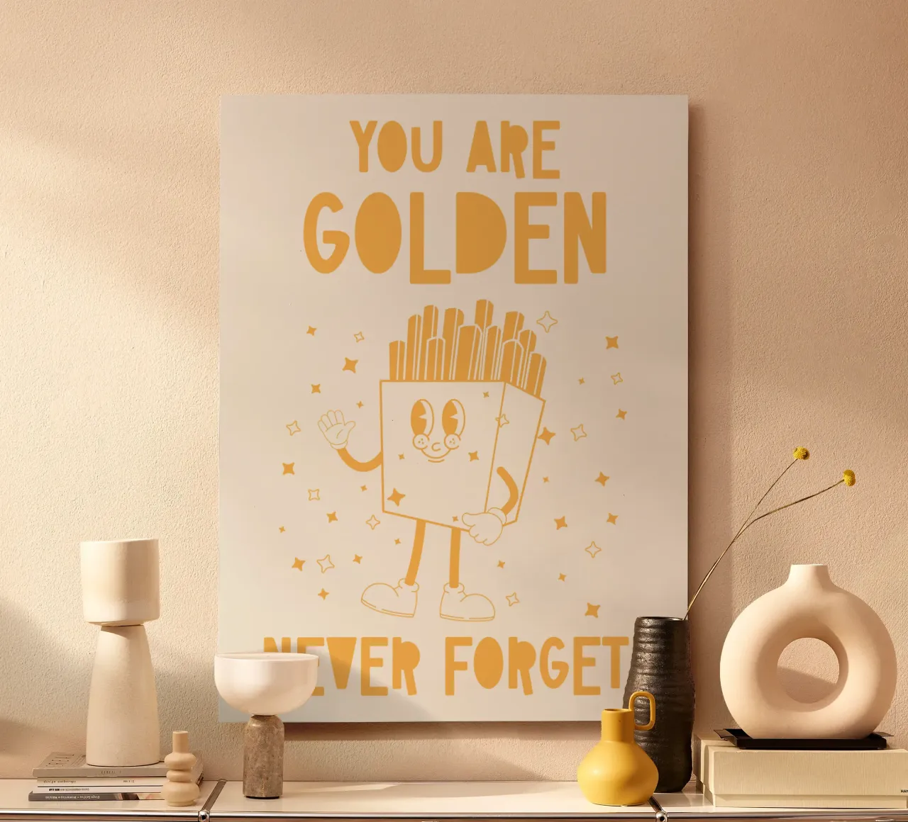 Patatine retrò Personaggio Sei d'Oro Non Dimenticare Mai Giallo Bianco alluminio dibond da Studio Frances M