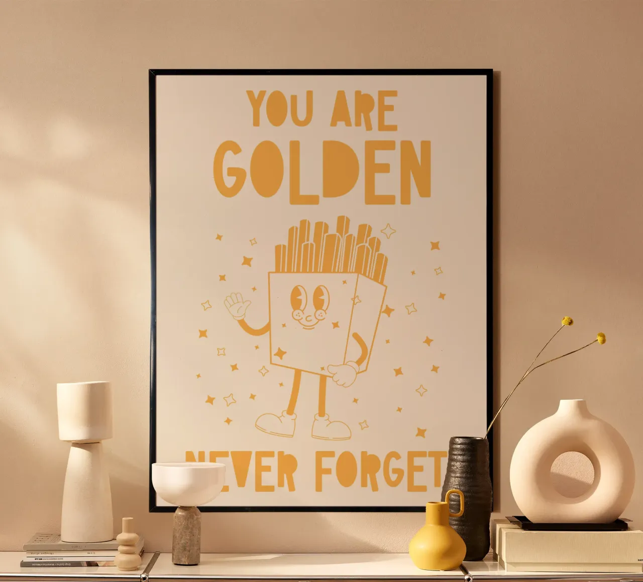 Retro Pommes Caractère You Are Golden Never Forget Jaune Blanc hahnemühle de Studio Frances M