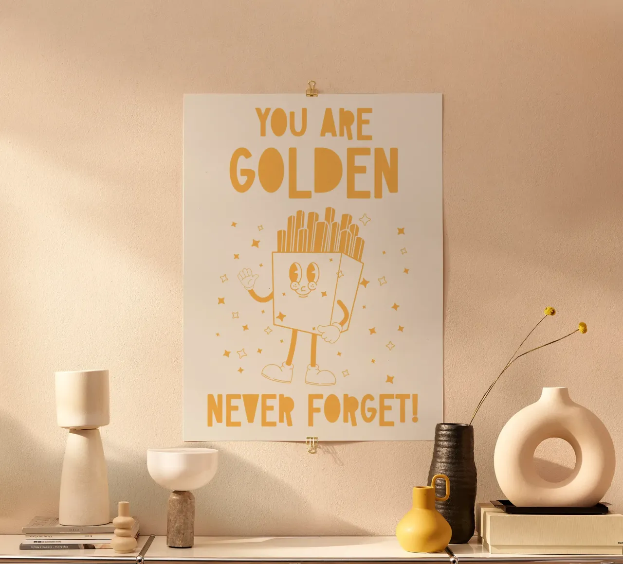 Retro Pommes Caractère You Are Golden Never Forget Jaune Blanc hahnemühle de Studio Frances M