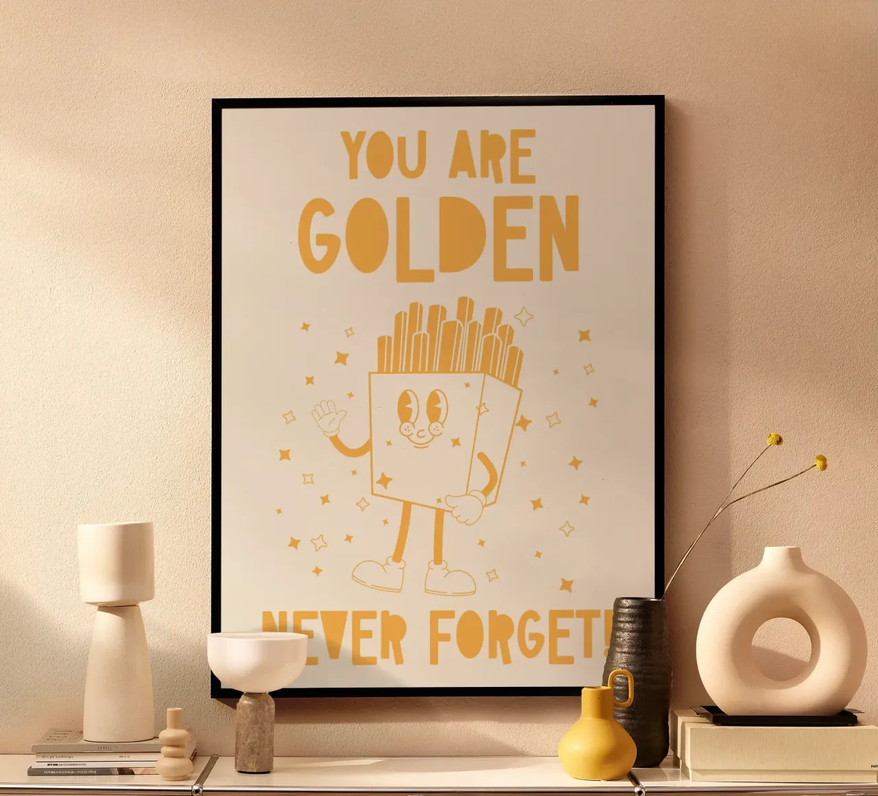 Retro Pommes Caractère You Are Golden Never Forget Jaune Blanc hahnemühle de Studio Frances M