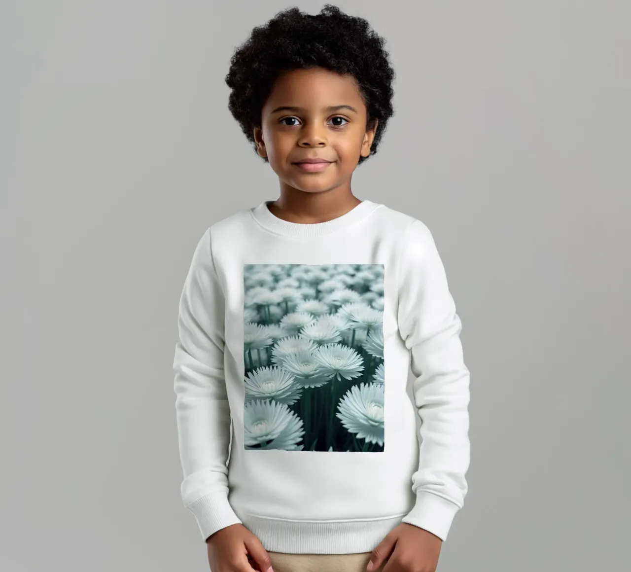 Sussurro luminoso: Un campo di fiori bianchi eterei felpa bambino da Artistic-shop