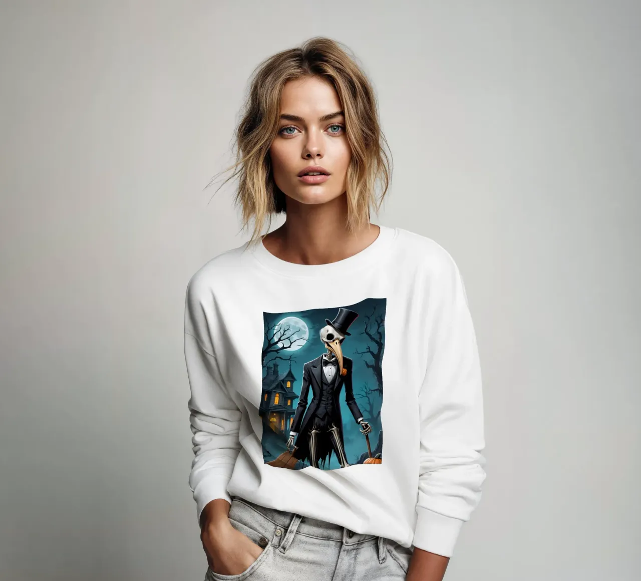 Scheletro in smoking con pala e zucca felpa da DesignDoodle