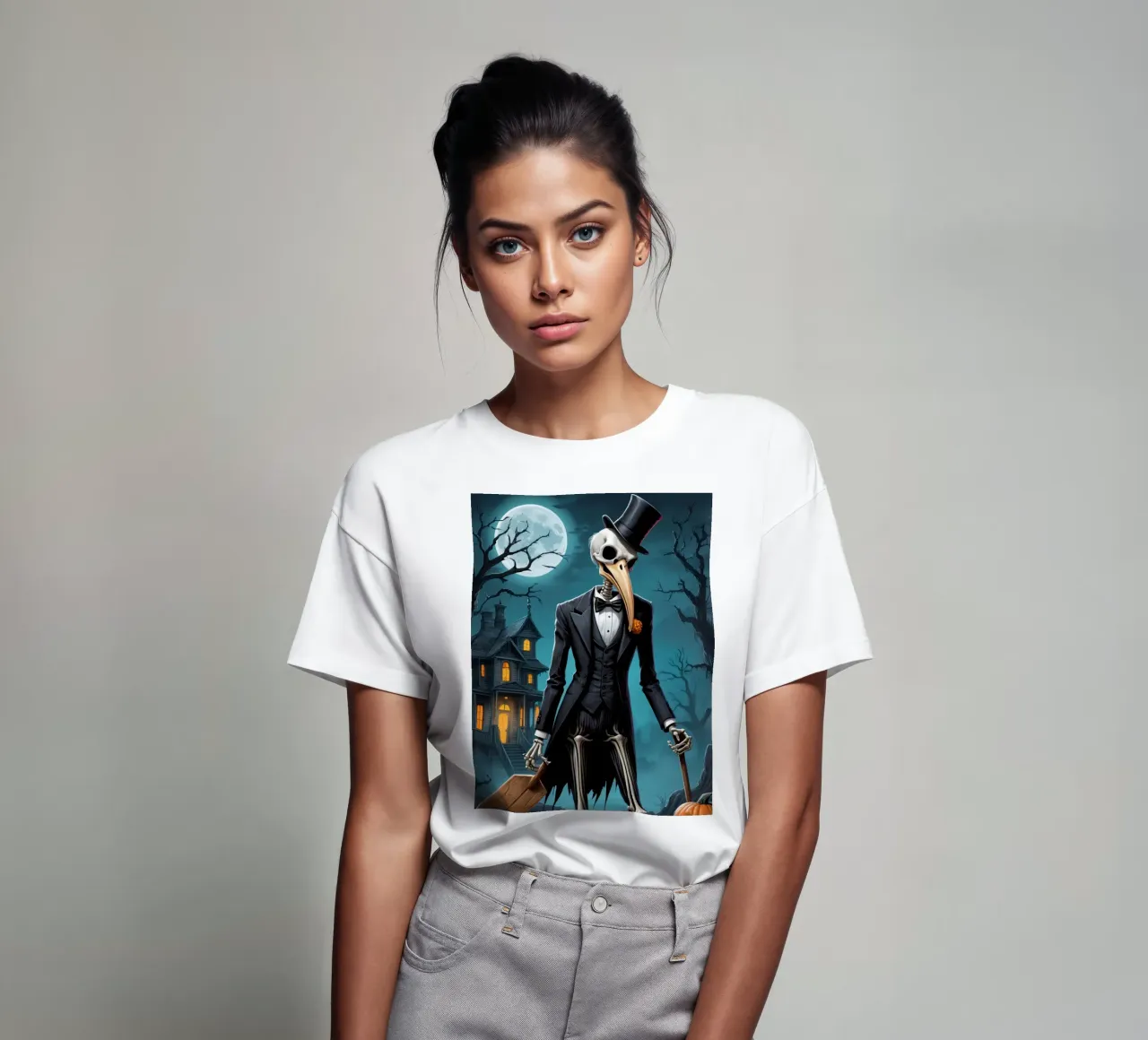Scheletro in smoking con pala e zucca t-shirt da DesignDoodle