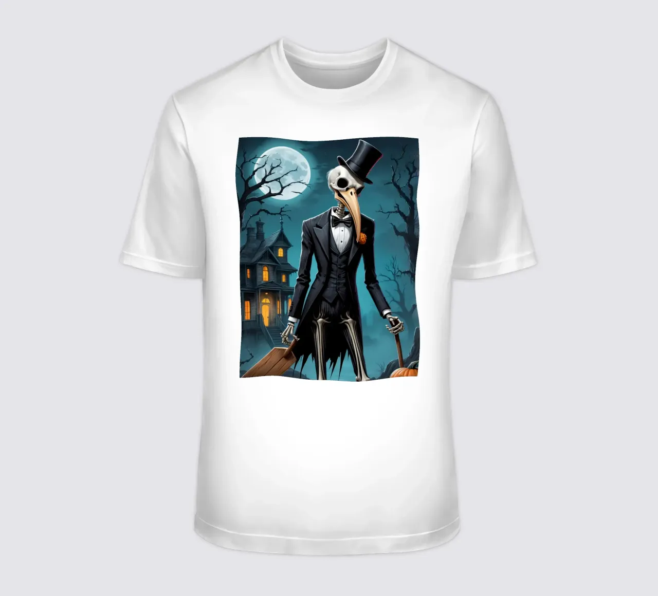 Scheletro in smoking con pala e zucca t-shirt da DesignDoodle