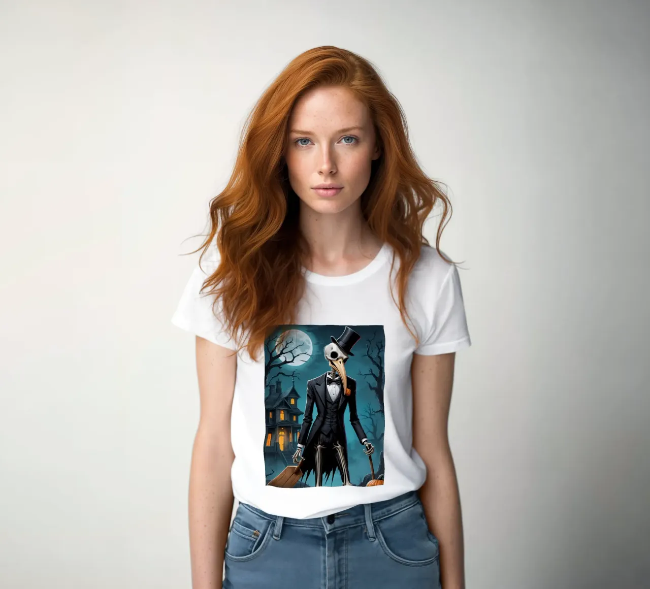 Scheletro in smoking con pala e zucca t-shirt da donna da DesignDoodle