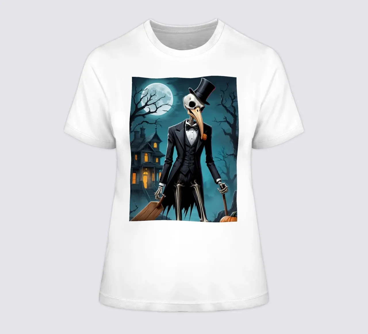 Scheletro in smoking con pala e zucca t-shirt da donna da DesignDoodle