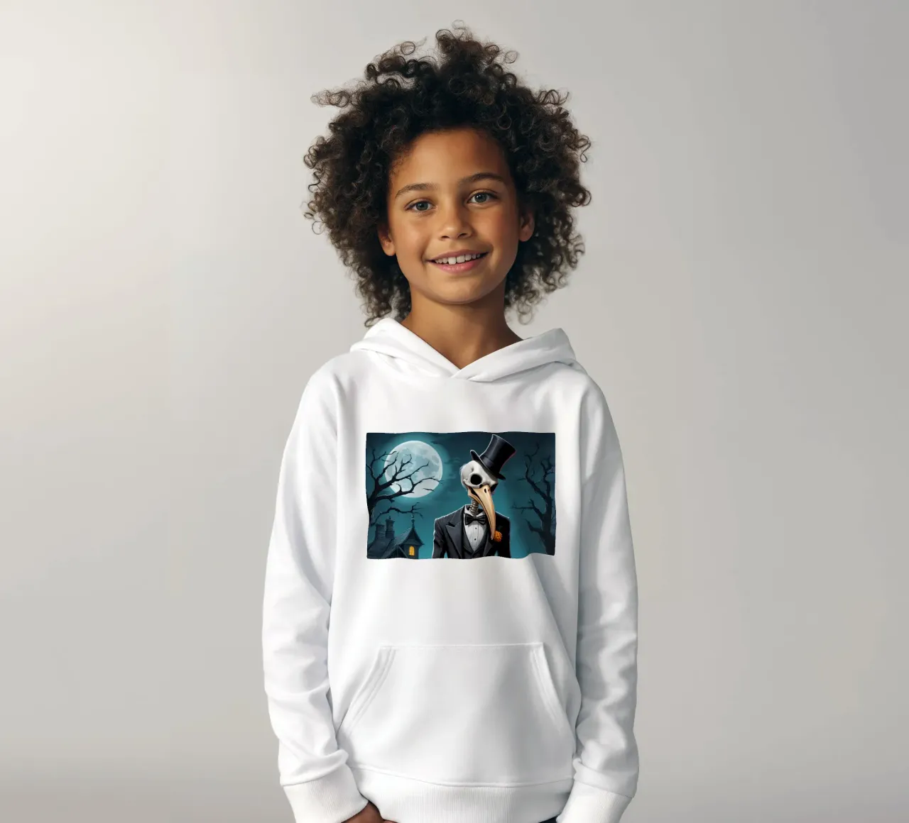 Scheletro in smoking con pala e zucca felpa bambino con cappuccio da DesignDoodle