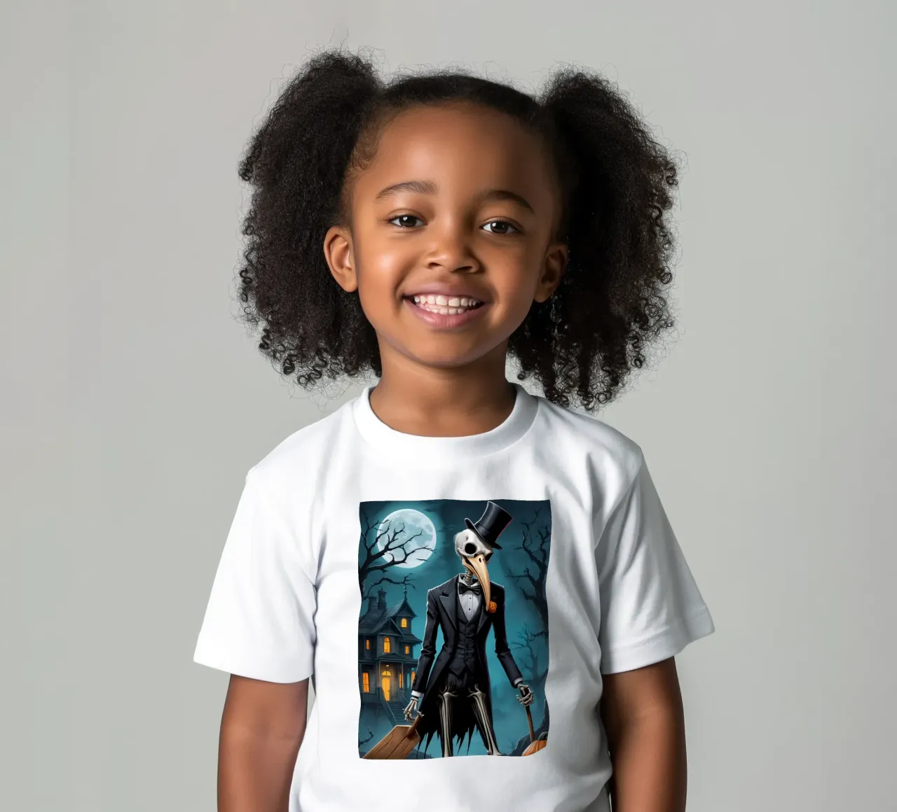 Scheletro in smoking con pala e zucca t-shirt bambini da DesignDoodle