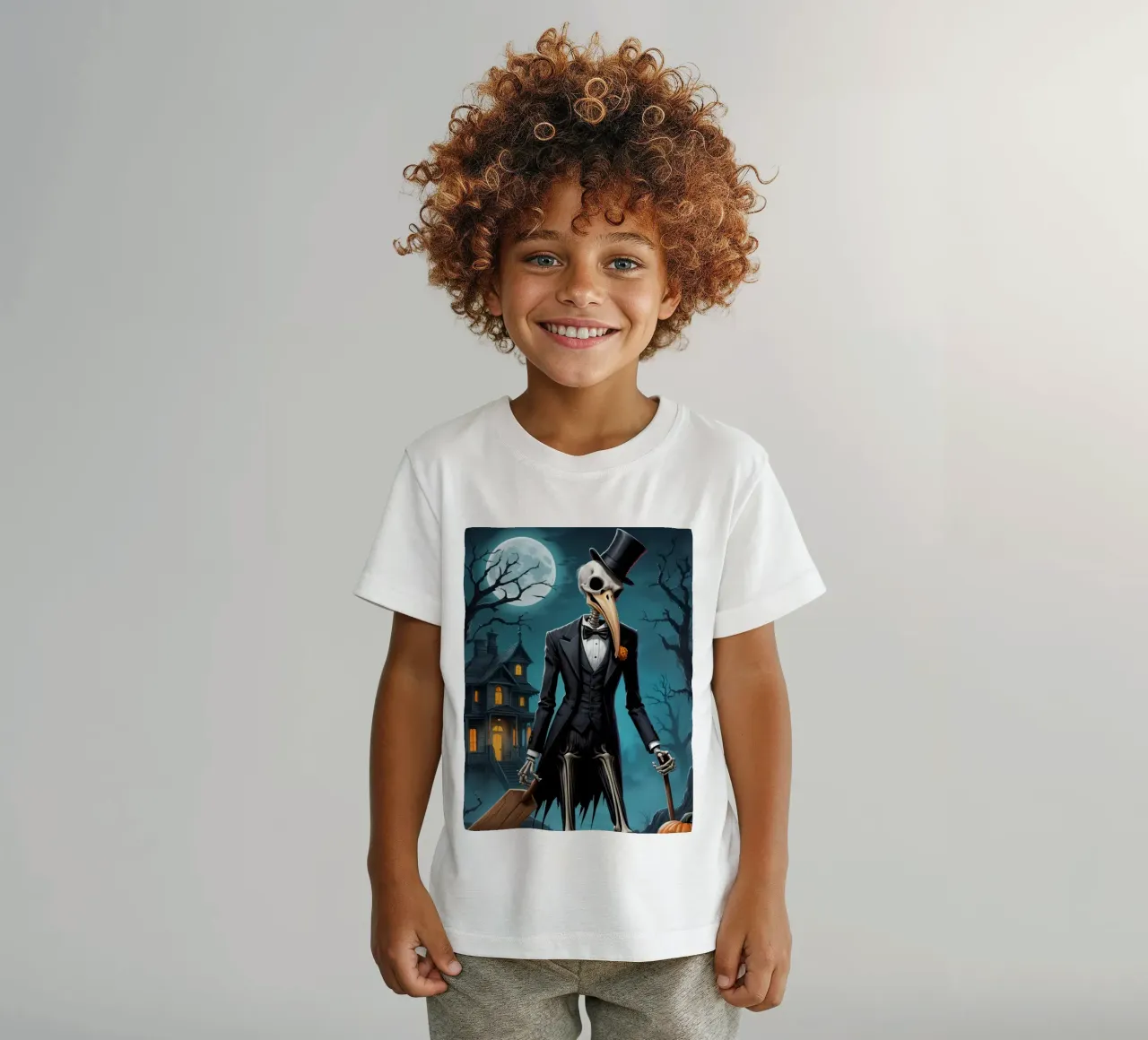 Scheletro in smoking con pala e zucca t-shirt bambini da DesignDoodle