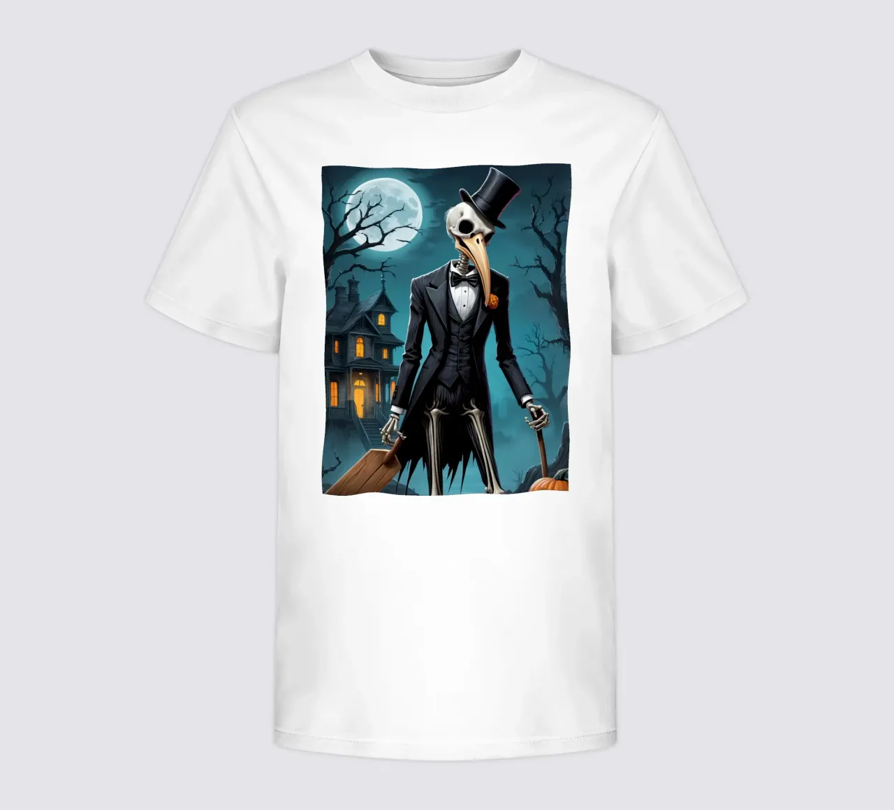 Scheletro in smoking con pala e zucca t-shirt bambini da DesignDoodle
