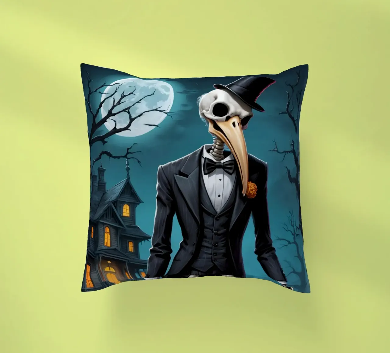 Scheletro in smoking con pala e zucca cuscino da DesignDoodle