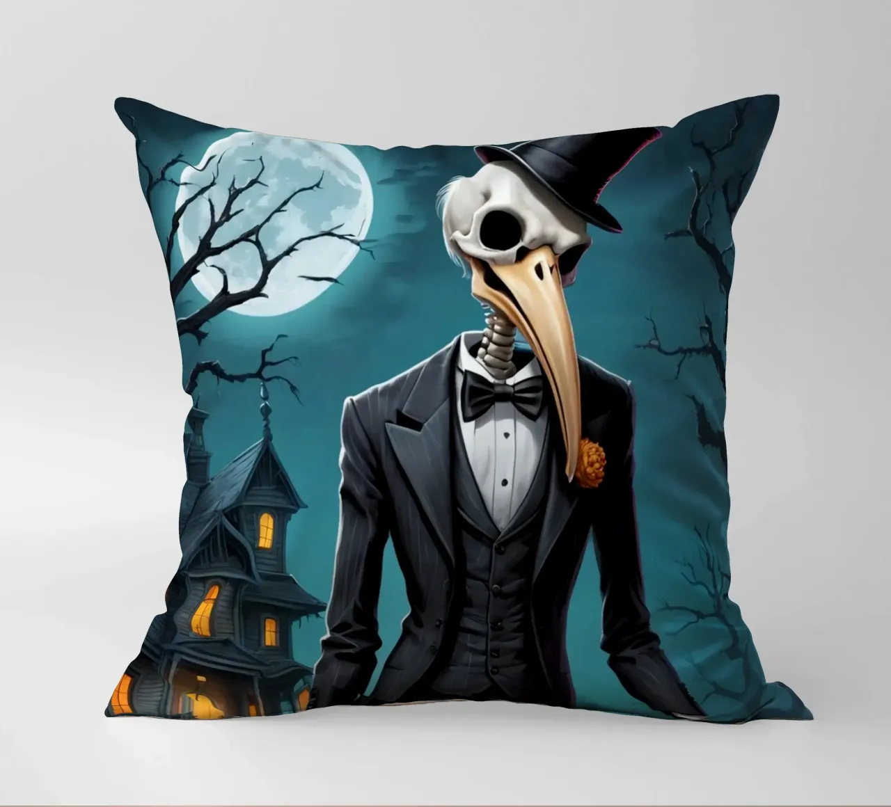 Scheletro in smoking con pala e zucca cuscino da DesignDoodle