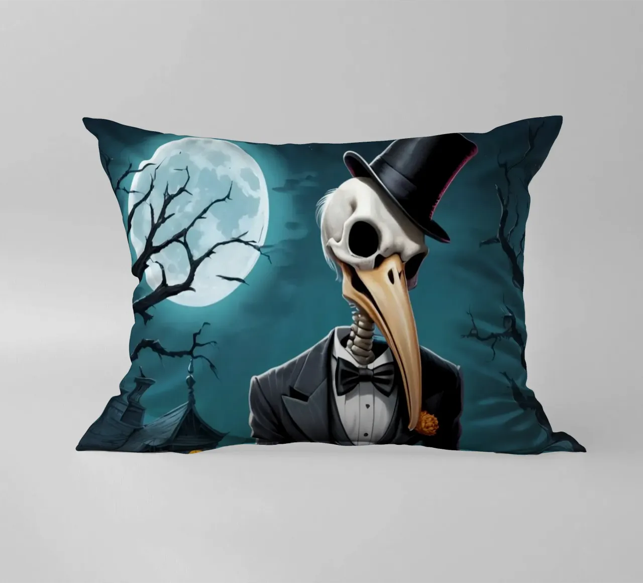 Scheletro in smoking con pala e zucca cuscino da DesignDoodle