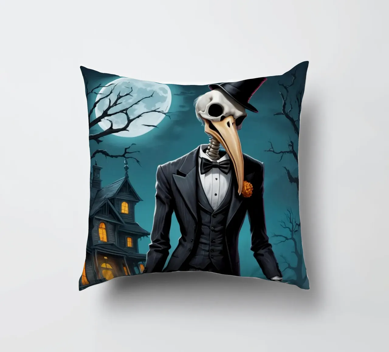 Scheletro in smoking con pala e zucca cuscino da DesignDoodle