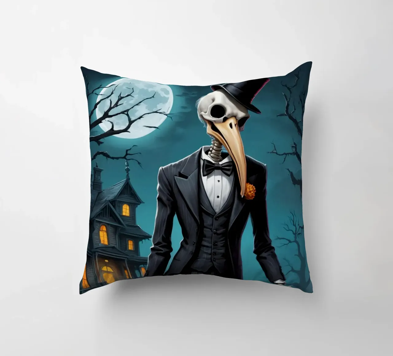 Scheletro in smoking con pala e zucca cuscino da DesignDoodle