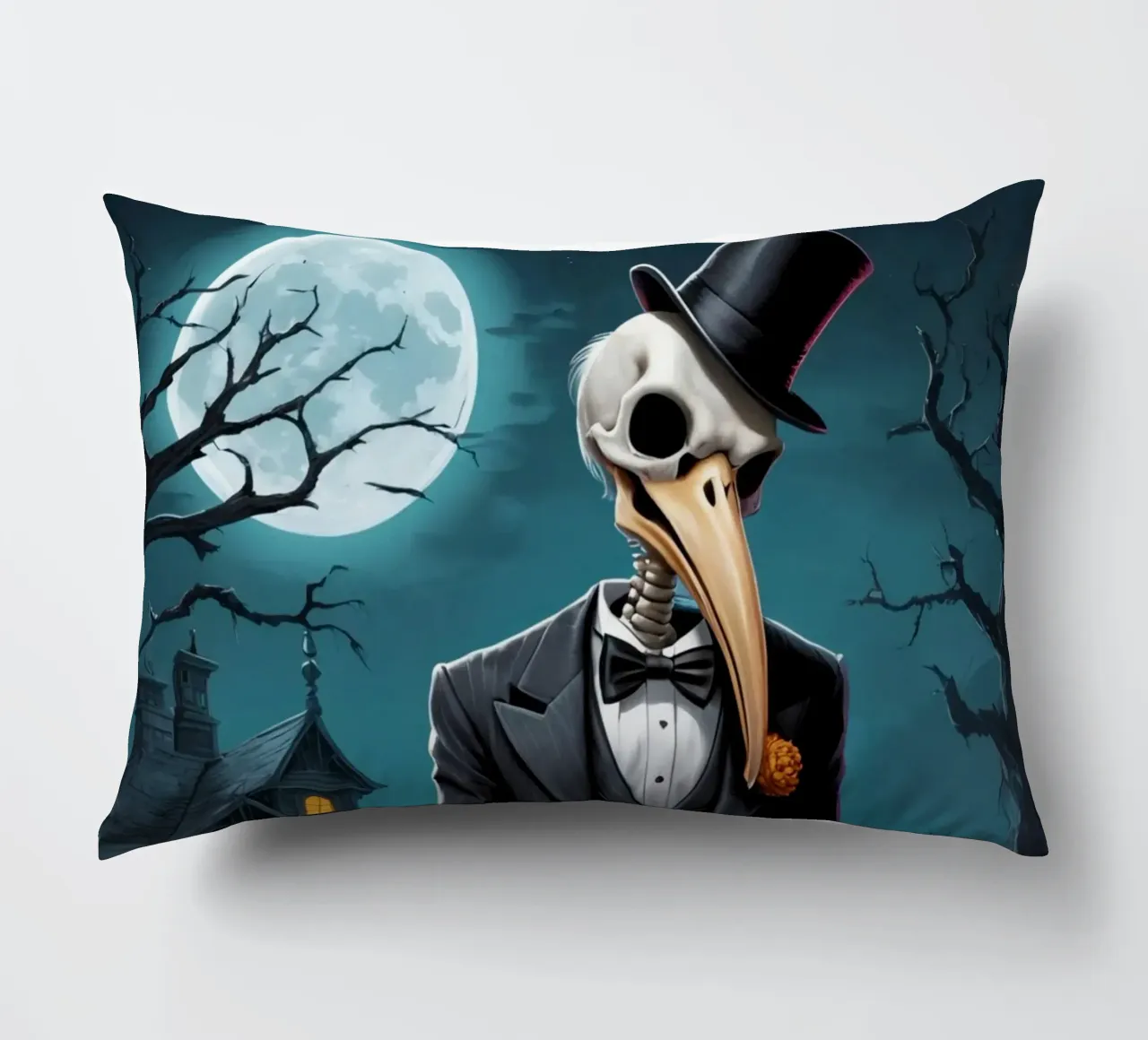 Scheletro in smoking con pala e zucca cuscino da DesignDoodle